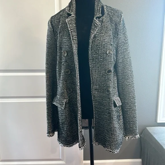 Chico’s Sweater Jacket Blazer Cardigan. Black & White. Size 1 - Picture 2 of 6